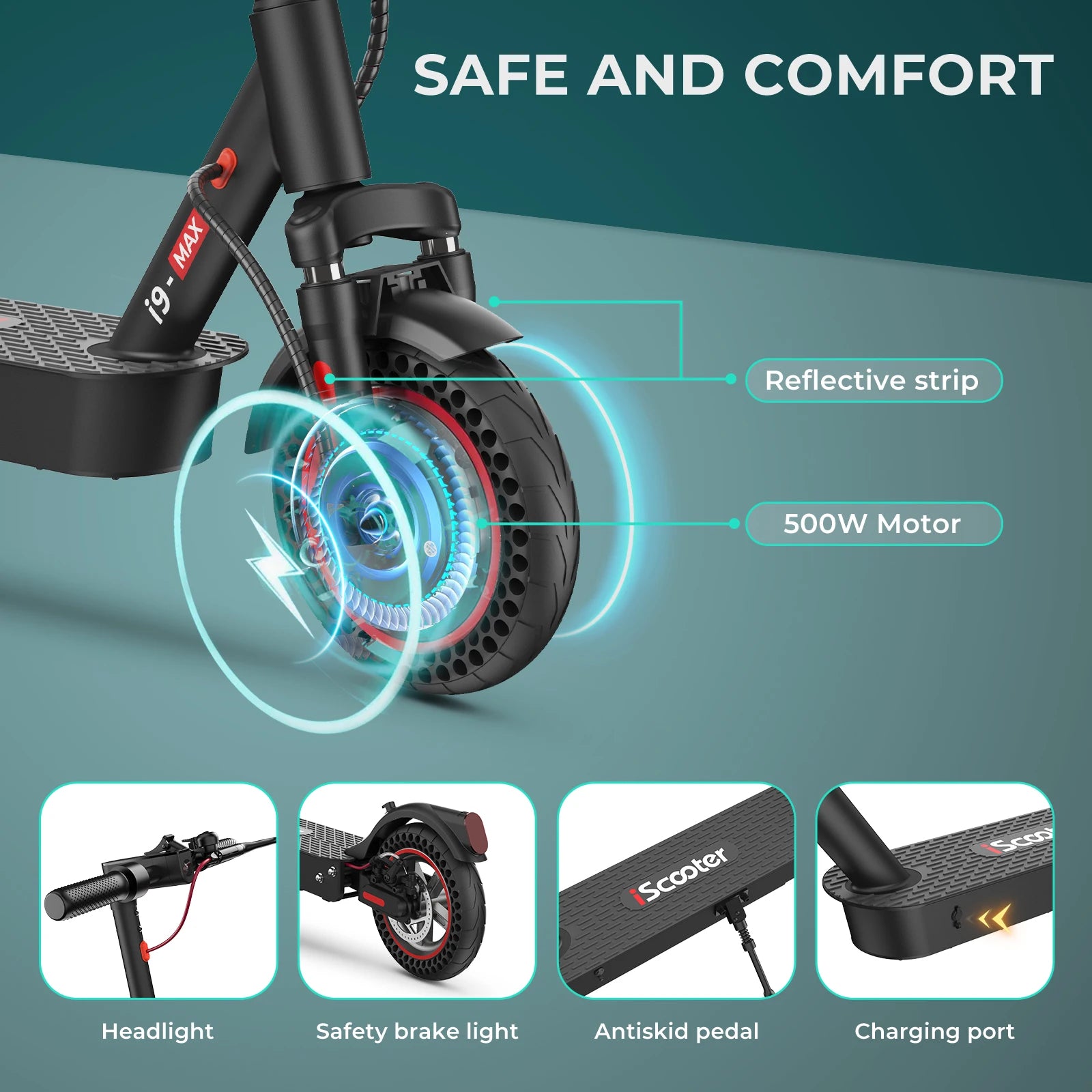 ISCOOTER I9MAX ADULT ELECTRIC SCOOTER 500W MOTOR CITY ELECTRIC SCOOTER 36V10AH BATTERY 10 INCH TIRE ROAD ELECTRIC SCOOTER