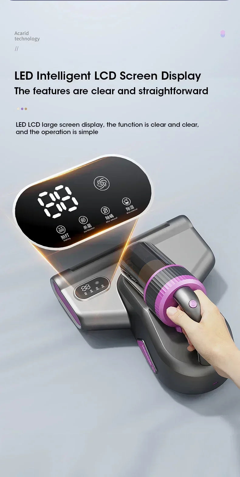 Home Wireless Mite Remover Handheld 15kpa High Suction Cleaning Vacuum Cleaner with UV Disinfection Sterilization Mattress Sofa