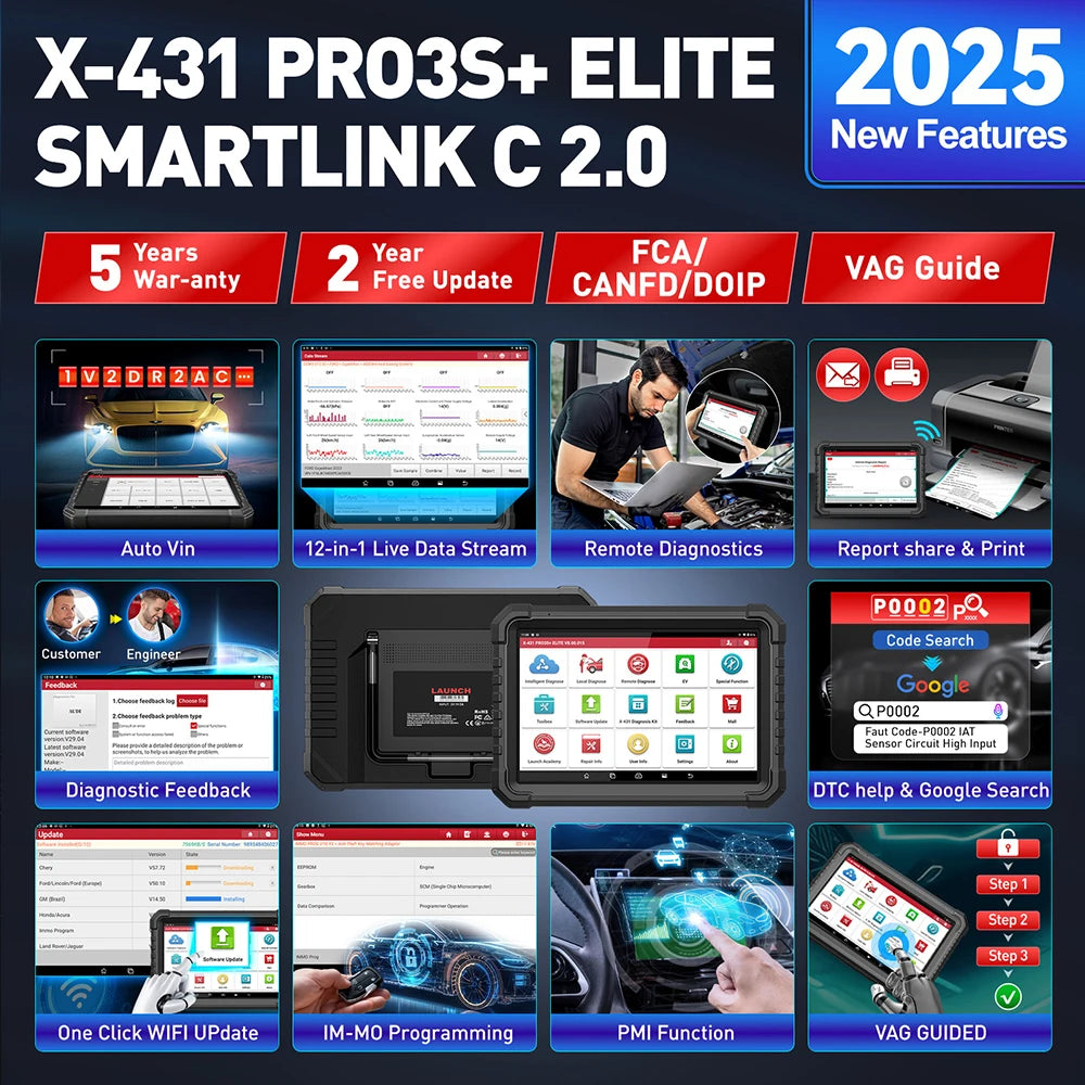 LAUNCH X431 PRO3S+ ELITE Car Diagnostic Tools J2534 Program Topology Map ECU Coding Auto OBD OBD2 Scanner CANFD/DoIP/FCA