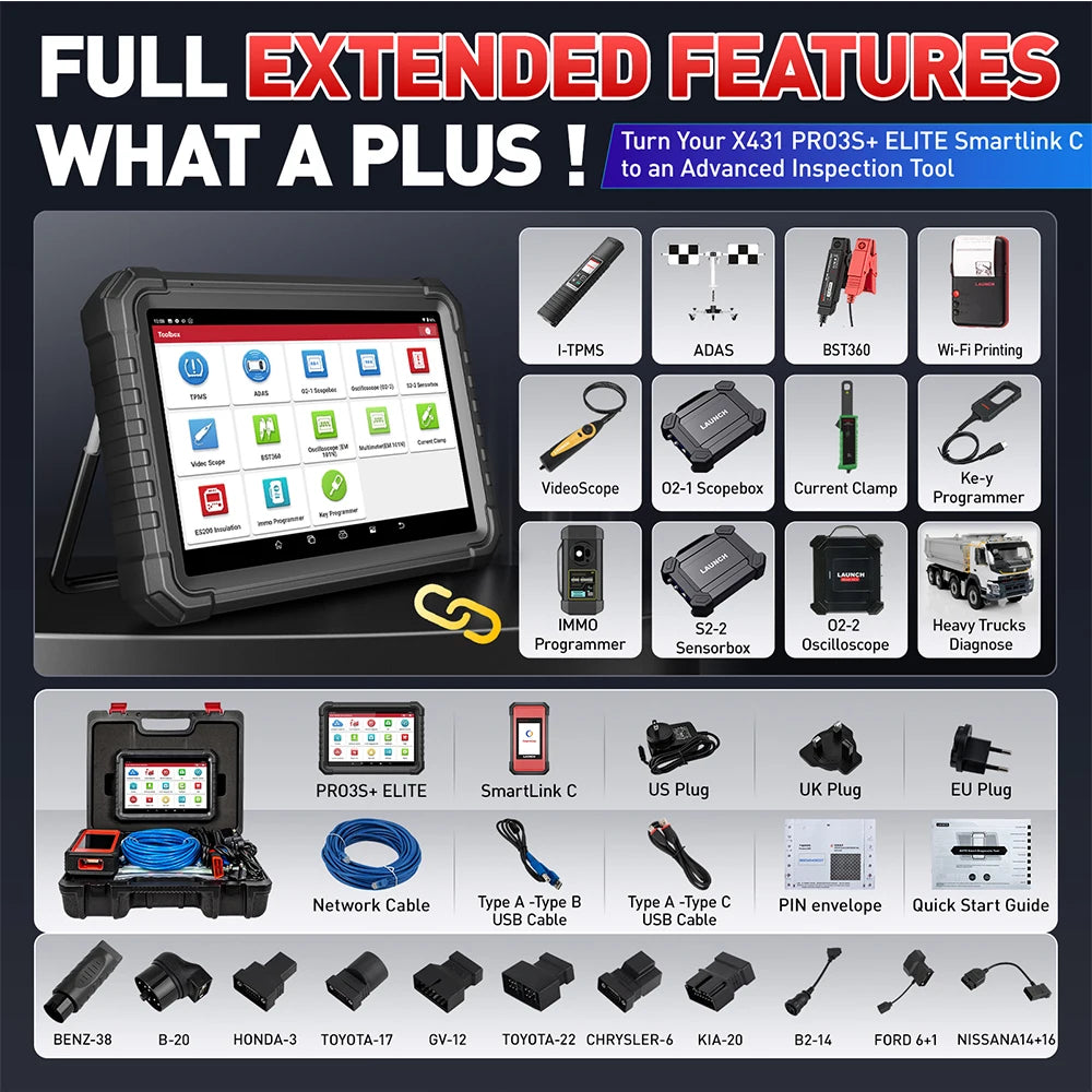 LAUNCH X431 PRO3S+ ELITE Car Diagnostic Tools J2534 Program Topology Map ECU Coding Auto OBD OBD2 Scanner CANFD/DoIP/FCA