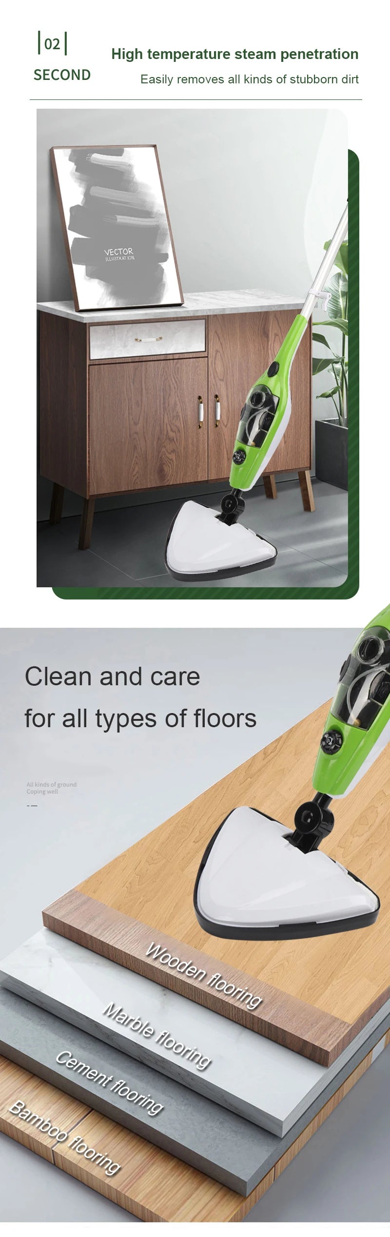 DMWD 1300W Multifunctional Steam mop Quick Drying High temperature sterilization Household mite removal Steam cleaner 110V 220V