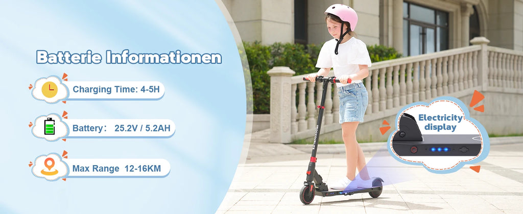 RCB Electric Scooter for Children Aged 8-12-16 Years, Only 7.55KG Foldable Electric Scooters, Two Types of Braking, Max 16 Km