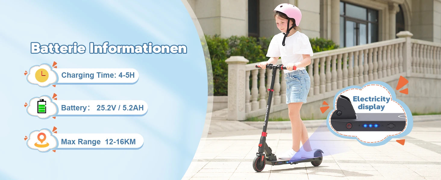 RCB Electric Scooter for Children Aged 8-12-16 Years, Only 7.55KG Foldable Electric Scooters, Two Types of Braking, Max 16 Km