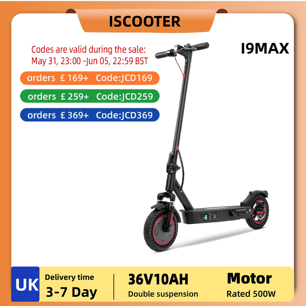 ISCOOTER I9MAX ADULT ELECTRIC SCOOTER 500W MOTOR CITY ELECTRIC SCOOTER 36V10AH BATTERY 10 INCH TIRE ROAD ELECTRIC SCOOTER