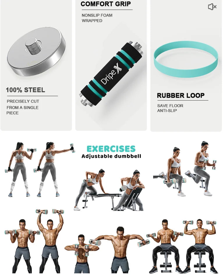 Steel Adjustable Dumbbells Set Dumbbells Hand Weights with Foam Handle for Men Women Home Gym Fitness Dumbbell Training