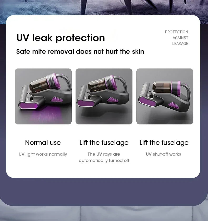 Home Wireless Mite Remover Handheld 15kpa High Suction Cleaning Vacuum Cleaner with UV Disinfection Sterilization Mattress Sofa