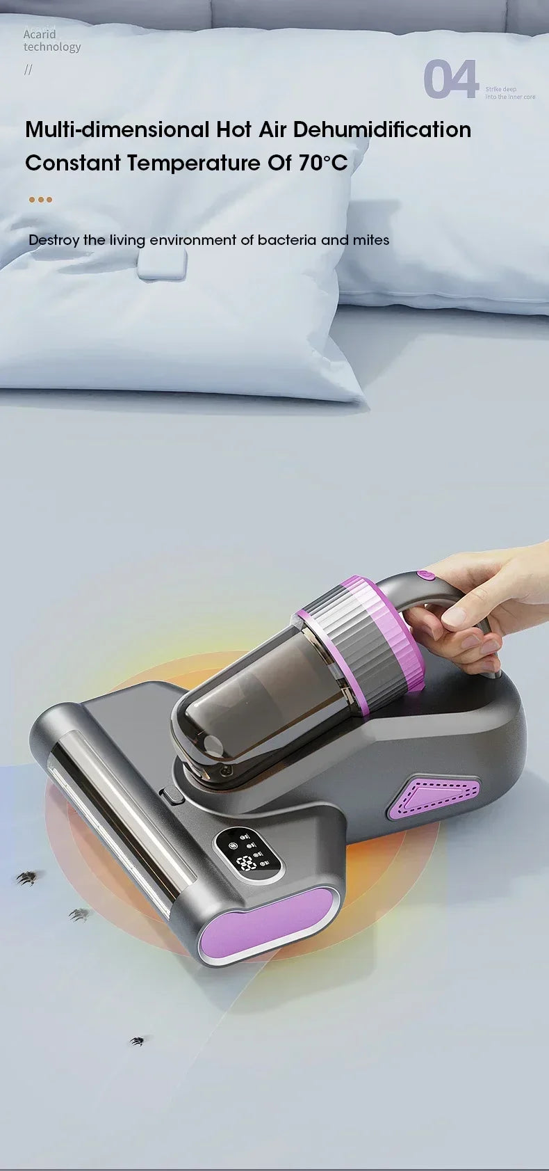 Home Wireless Mite Remover Handheld 15kpa High Suction Cleaning Vacuum Cleaner with UV Disinfection Sterilization Mattress Sofa