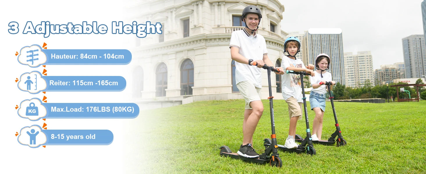RCB Electric Scooter for Children Aged 8-12-16 Years, Only 7.55KG Foldable Electric Scooters, Two Types of Braking, Max 16 Km