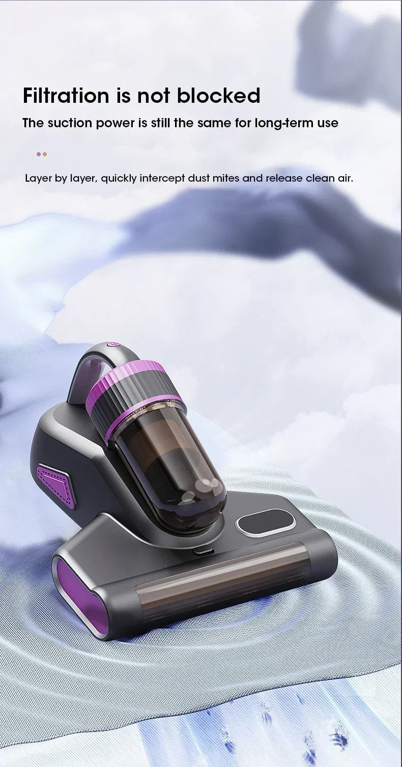 Home Wireless Mite Remover Handheld 15kpa High Suction Cleaning Vacuum Cleaner with UV Disinfection Sterilization Mattress Sofa