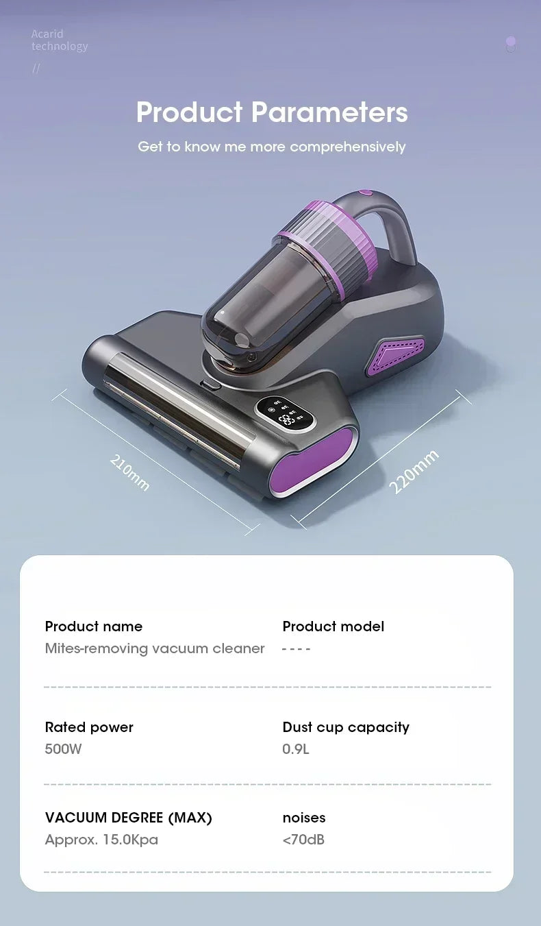 Home Wireless Mite Remover Handheld 15kpa High Suction Cleaning Vacuum Cleaner with UV Disinfection Sterilization Mattress Sofa