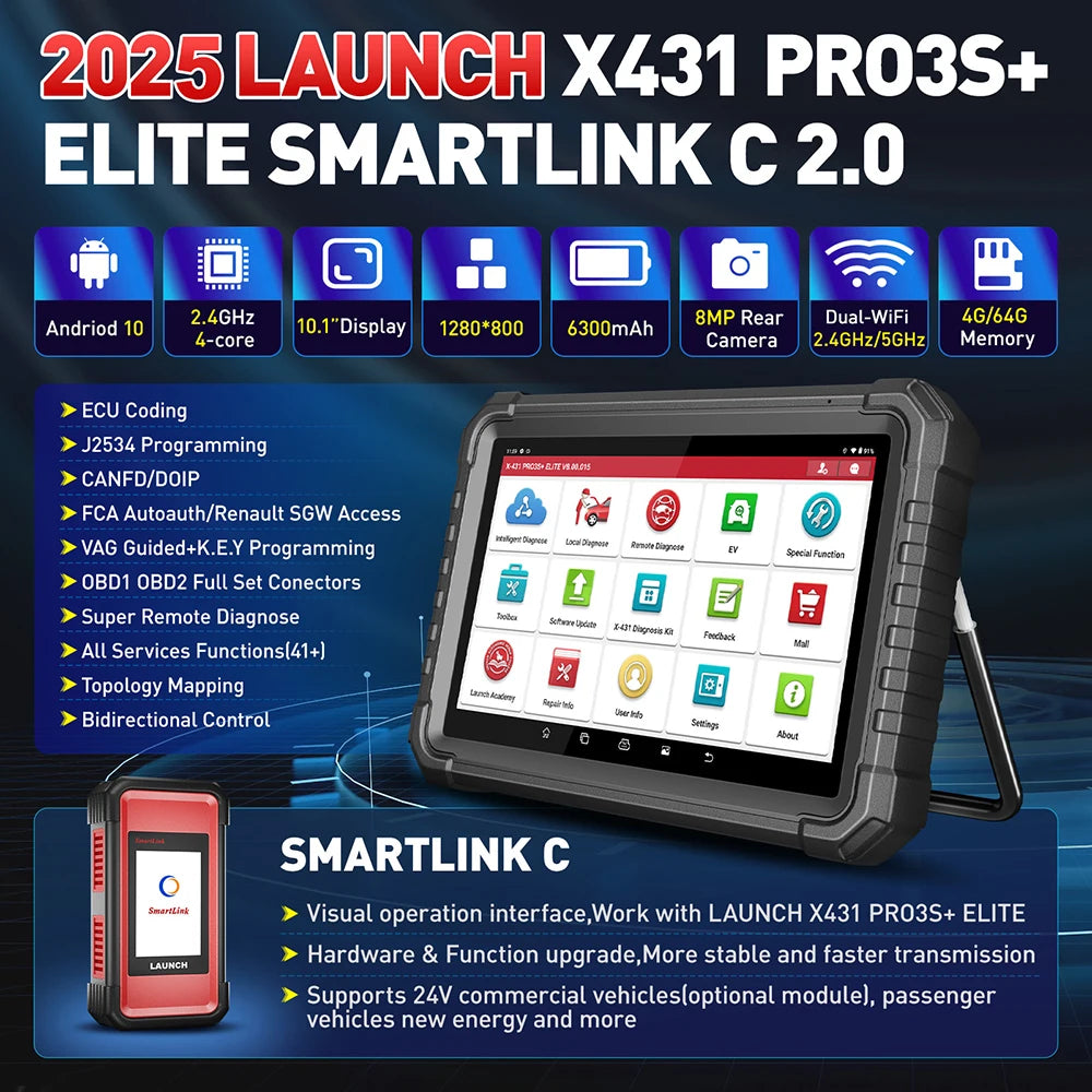 LAUNCH X431 PRO3S+ ELITE Car Diagnostic Tools J2534 Program Topology Map ECU Coding Auto OBD OBD2 Scanner CANFD/DoIP/FCA