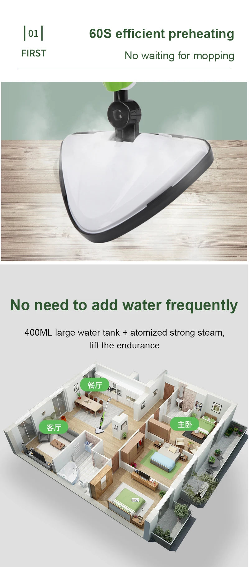 DMWD 1300W Multifunctional Steam mop Quick Drying High temperature sterilization Household mite removal Steam cleaner 110V 220V