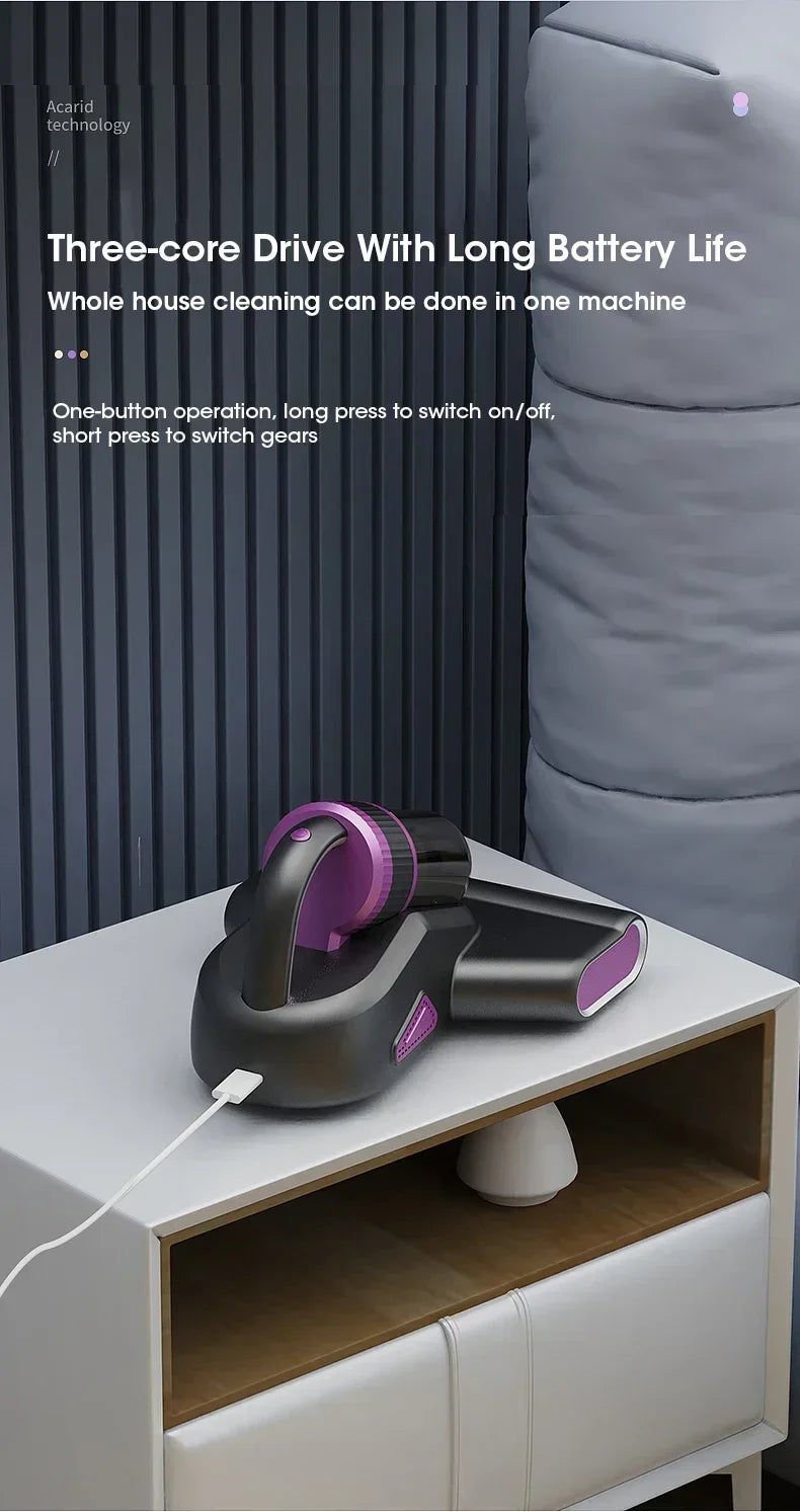 Home Wireless Mite Remover Handheld 15kpa High Suction Cleaning Vacuum Cleaner with UV Disinfection Sterilization Mattress Sofa